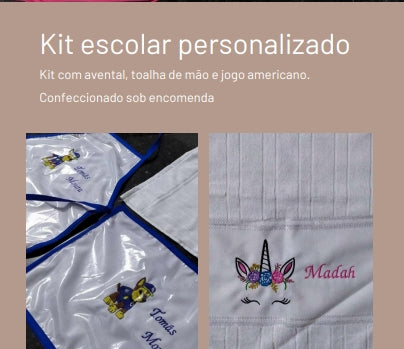 Kit escolar 3 peças personalizado